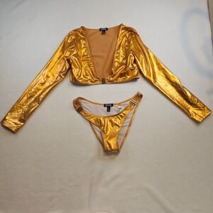 Poster Girl gold Two-Piece Crop Top‎ & Bottom Set Metallic Outfit